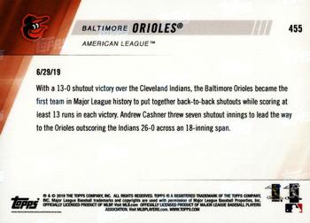 2019 Topps Now #455 Baltimore Orioles Back