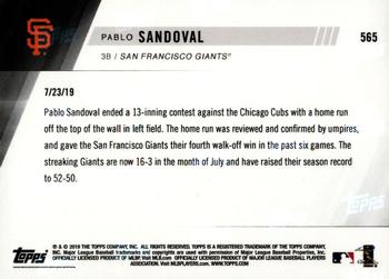 2019 Topps Now #565 Pablo Sandoval Back