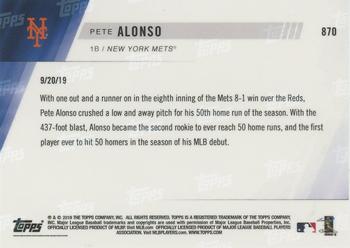2019 Topps Now #870 Pete Alonso Back