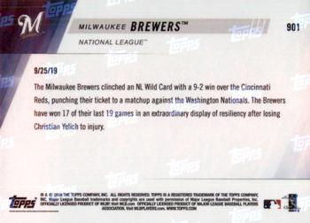 2019 Topps Now #901 Milwaukee Brewers Back