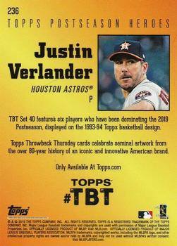 2019 Topps Throwback Thursday #236 Justin Verlander Back