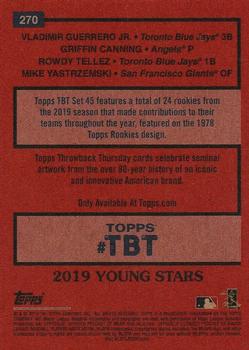 2019 Topps Throwback Thursday #270 Vladimir Guerrero Jr. / Griffin Canning / Rowdy Tellez / Mike Yastrzemski Back
