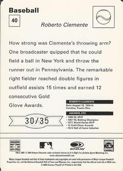2005 Leaf - Sportscasters 35 White Running-Bat #40 Roberto Clemente Back