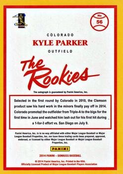 2014 Donruss The Rookies - Signature Series #56 Kyle Parker Back
