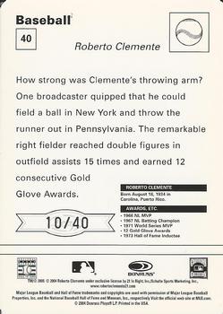 2005 Leaf - Sportscasters 40 White Fielding-Bat #40 Roberto Clemente Back