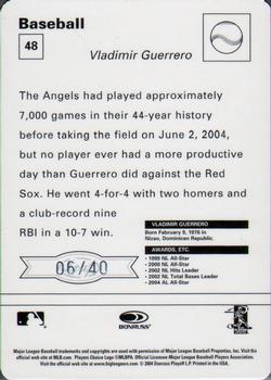 2005 Leaf - Sportscasters 40 White Fielding-Bat #48 Vladimir Guerrero Back
