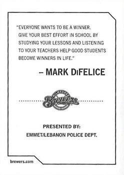 2009 Milwaukee Brewers Police - Emmet / Lebanon Police Dept. #NNO Mark DiFelice Back