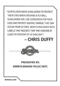 2009 Milwaukee Brewers Police - Emmet / Lebanon Police Dept. #NNO Chris Duffy Back