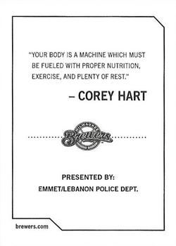 2009 Milwaukee Brewers Police - Emmet / Lebanon Police Dept. #NNO Corey Hart Back