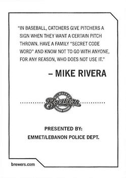 2009 Milwaukee Brewers Police - Emmet / Lebanon Police Dept. #NNO Mike Rivera Back