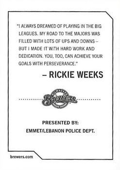 2009 Milwaukee Brewers Police - Emmet / Lebanon Police Dept. #NNO Rickie Weeks Back