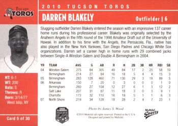 2010 MultiAd Tucson Toros #5 Darren Blakely Back
