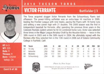 2010 MultiAd Tucson Toros #9 Victor Ferrante Back