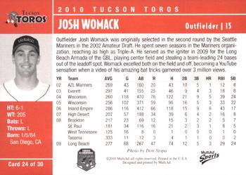 2010 MultiAd Tucson Toros #24 Josh Womack Back