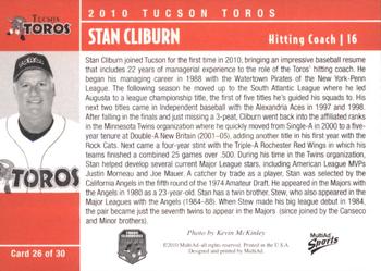 2010 MultiAd Tucson Toros #26 Stan Cliburn Back