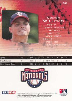 2006 TriStar Prospects Plus #36 Colton Willems Back