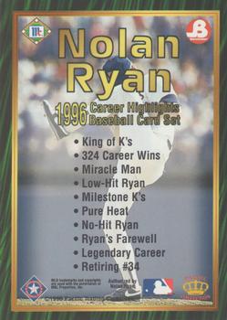 1996 Pacific McCormick & Brookshire's Nolan Ryan Career Highlights #NNO Header Back