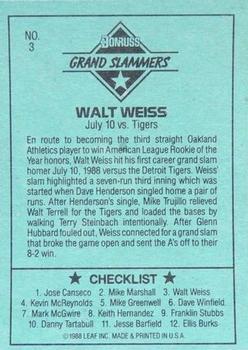 1989 Donruss - Blue Chips #3 Walt Weiss Back