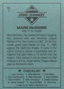 1989 Donruss - Blue Chips #7 Mark McGwire Back