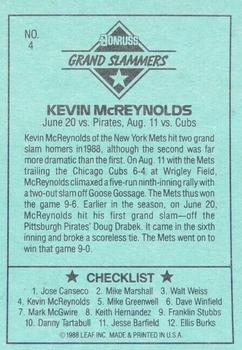 1989 Donruss - Leaf Blue Chips #4 Kevin McReynolds Back