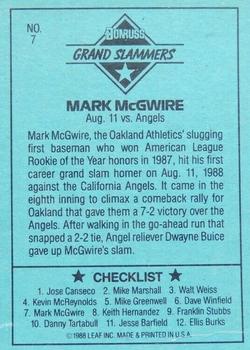 1989 Donruss - Leaf Blue Chips #7 Mark McGwire Back