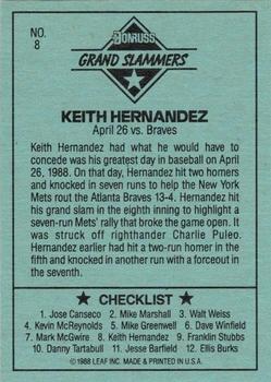 1989 Donruss - Leaf Blue Chips #8 Keith Hernandez Back
