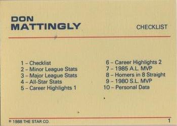 1988 Star Platinum #1 Don Mattingly Back