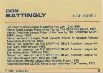 1988 Star Platinum #5 Don Mattingly Back