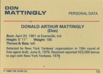 1988 Star Platinum #10 Don Mattingly Back