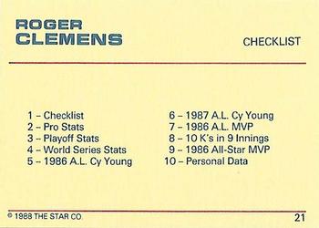 1988 Star Platinum #21 Roger Clemens Back