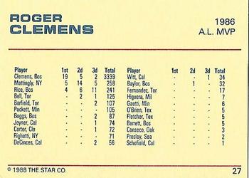1988 Star Platinum #27 Roger Clemens Back