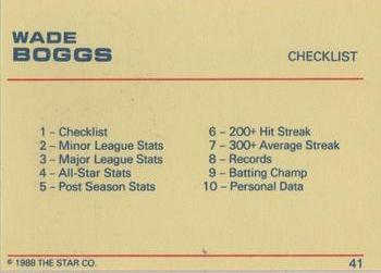1988 Star Platinum #41 Wade Boggs Back