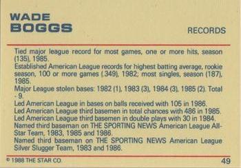 1988 Star Platinum #49 Wade Boggs Back