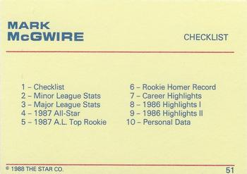 1988 Star Platinum #51 Mark McGwire Back