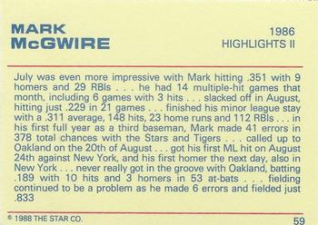 1988 Star Platinum #59 Mark McGwire Back