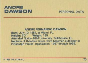 1988 Star Platinum #70 Andre Dawson Back