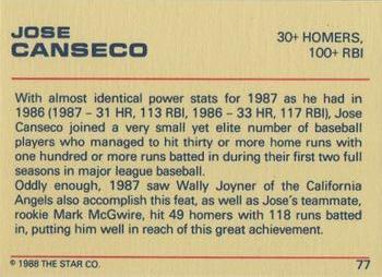 1988 Star Platinum #77 Jose Canseco Back