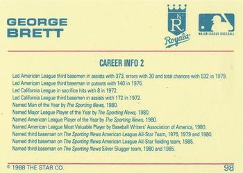 1988 Star Platinum #98 George Brett Back