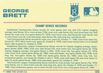 1988 Star Platinum #99 George Brett Back