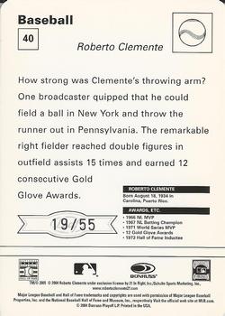 2005 Leaf - Sportscasters 55 White Batting-Glove #40 Roberto Clemente Back