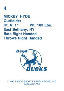 1990 Legoe Bend Bucks #4 Mickey Hyde Back