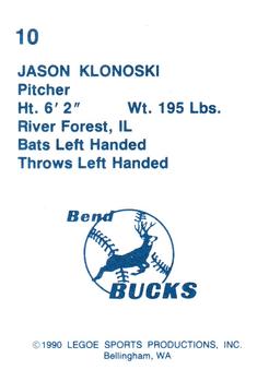 1990 Legoe Bend Bucks #10 Jason Klonoski Back