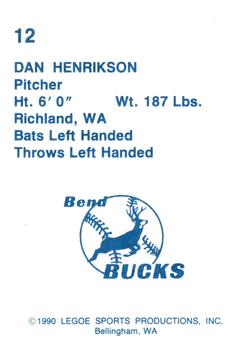 1990 Legoe Bend Bucks #12 Dan Henrikson Back