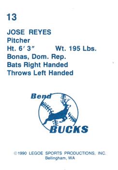 1990 Legoe Bend Bucks #13 Jose Reyes Back