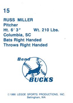 1990 Legoe Bend Bucks #15 Russ Miller Back
