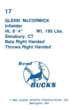 1990 Legoe Bend Bucks #17 Glenn McCormick Back