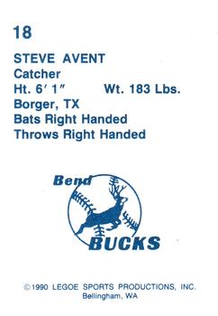 1990 Legoe Bend Bucks #18 Steve Avent Back
