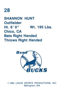 1990 Legoe Bend Bucks #28 Shannon Hunt Back