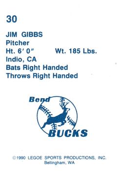 1990 Legoe Bend Bucks #30 Jim Gibbs Back