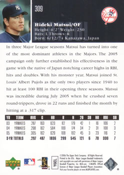 2006 Upper Deck #309 Hideki Matsui Back